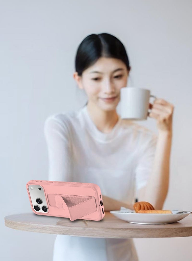 MARGOUN Premium PU Leather Case for iPhone 17 Pro Max with Stand Function Shockproof and Anti Scratch Finger Grip - Pink-1 - Image 5
