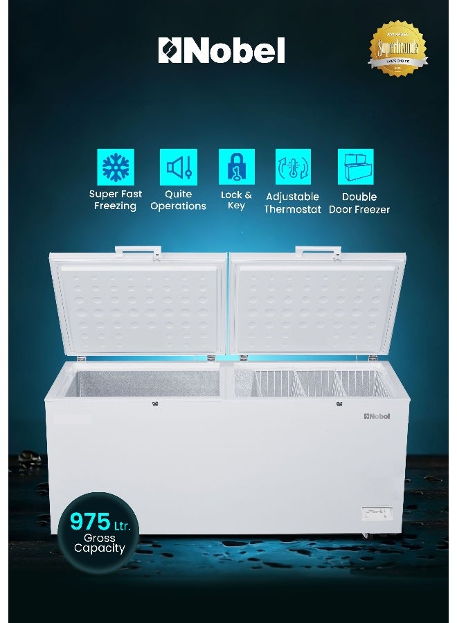Nobel Double Door Chest Freezer 975L Gross / 708L Net, Defrost, Electronic Control, Super Freezing, R290, 3 Baskets - NCF975 (1 Year Warranty) 975 L 600 W NCF975 White - Image 1