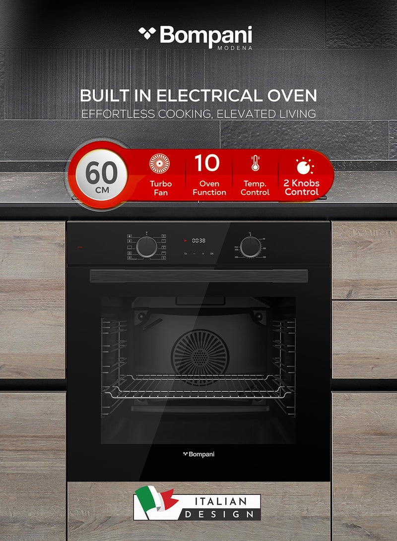 Bompani 60cm Electric Built-in Oven, 73L Capacity with Turbo Fan, Grill, Soft Close System, Triple Glass Door, Black Enamel Interior – (1 Year Warranty) BO243ZBT black - Image 1
