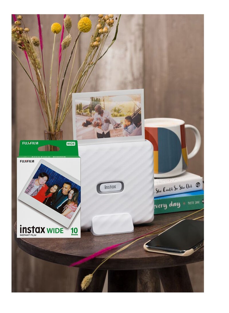 FUJIFILM Instax Link Wide Smartphone Printer (White) + Film Pack White - Image 1