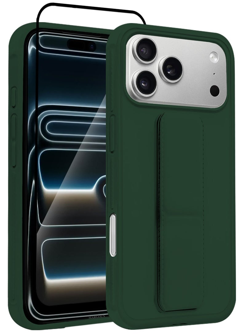 MARGOUN 2 Packs Premium PU Leather Case for iPhone 17 Pro with Stand Function Shockproof and Anti Scratch Finger Grip with 3D Screen Protector Dark Green-2 - Image 1