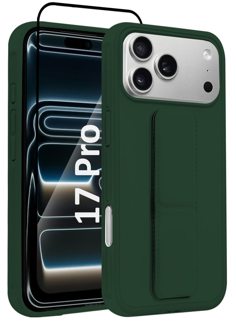 MARGOUN 2 Packs Premium PU Leather Case for iPhone 17 Pro with Stand Function Shockproof and Anti Scratch Finger Grip with 3D Screen Protector Dark Green-2 - Image 2