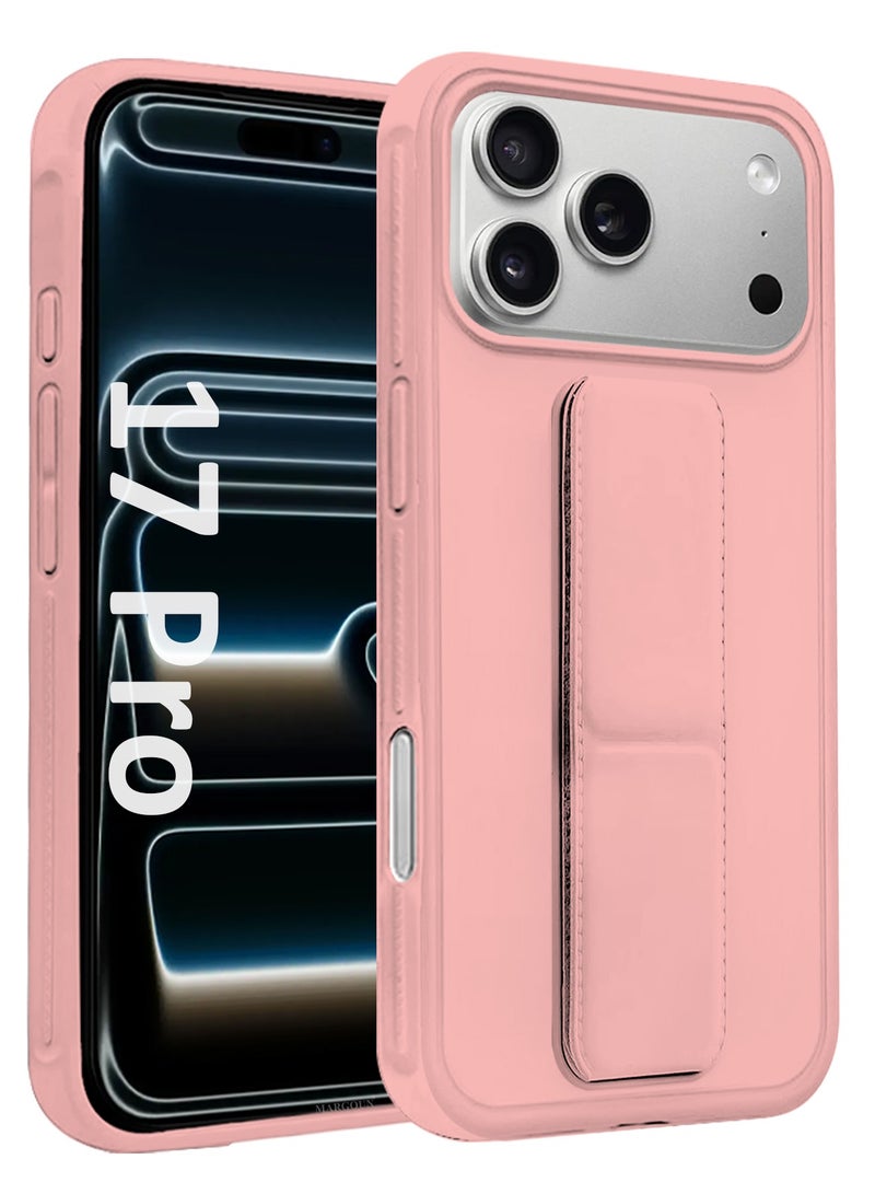 MARGOUN 2 Packs Premium PU Leather Case for iPhone 17 Pro with Stand Function Shockproof and Anti Scratch Finger Grip with 3D Screen Protector Pink-2 - Image 3