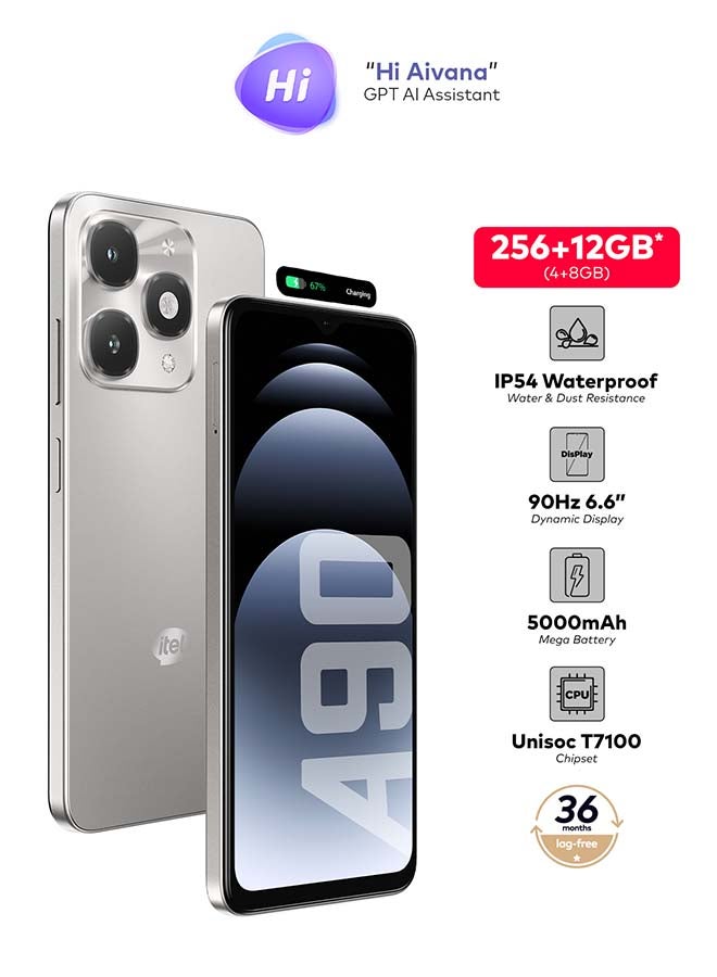 إيتيل A90 ثنائي الشريحة تيتانيوم فضائي 4+8 جيجابايت رام 256 جيجابايت 4G - نسخة الشرق الأوسط - Image 2