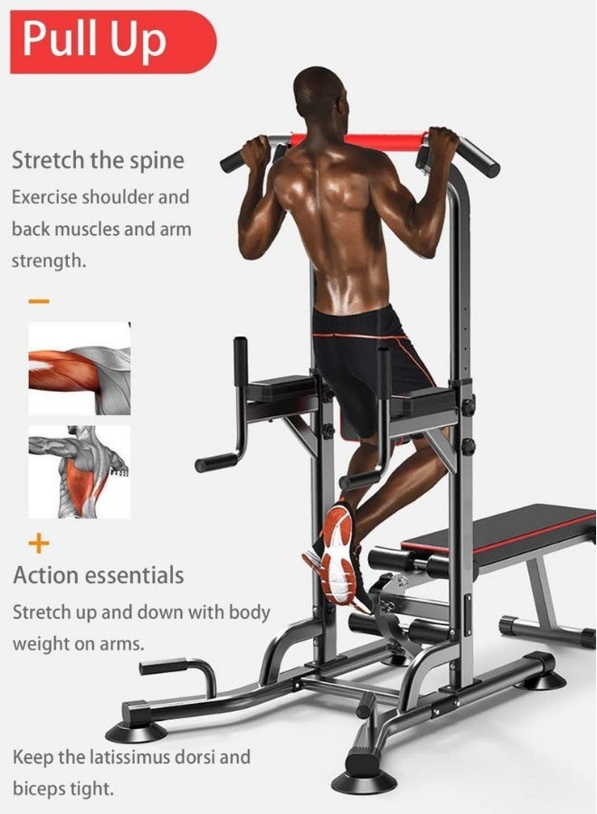 إج برج طاقة متعدد الوظائف مع مقعد وبار سحب ومحطة غطس لتمارين القوة في المنزل، معدات اللياقة البدنية - Image 2