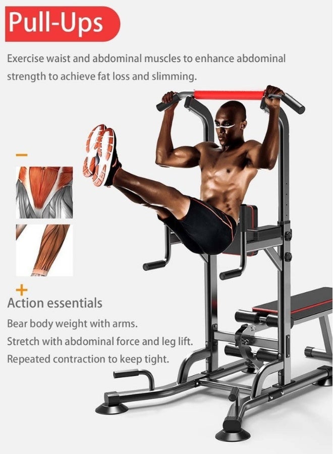 إج برج طاقة متعدد الوظائف مع مقعد وبار سحب ومحطة غطس لتمارين القوة في المنزل، معدات اللياقة البدنية - Image 4