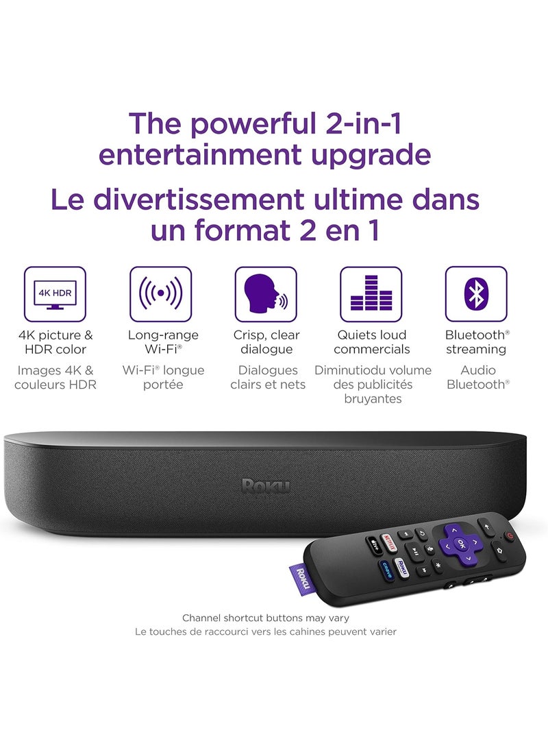 ROKU Streambar 4K/HD/HDR Streaming Media Player & Premium Soundbar – All-in-One with Dolby Audio, Voice Remote, Bluetooth & Smart TV Apps Support Black - Image 4