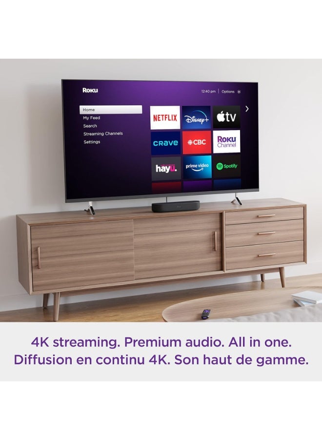 ROKU Streambar 4K/HD/HDR Streaming Media Player & Premium Soundbar – All-in-One with Dolby Audio, Voice Remote, Bluetooth & Smart TV Apps Support Black - Image 3
