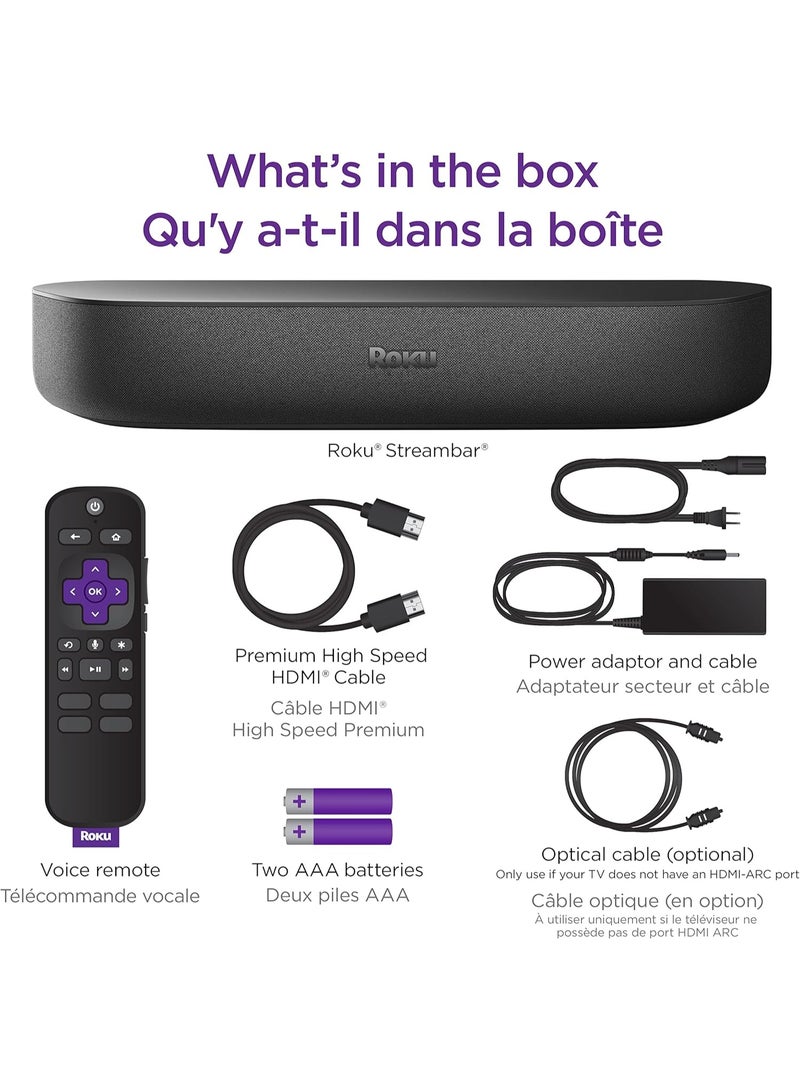 ROKU Streambar 4K/HD/HDR Streaming Media Player & Premium Soundbar – All-in-One with Dolby Audio, Voice Remote, Bluetooth & Smart TV Apps Support Black - Image 5