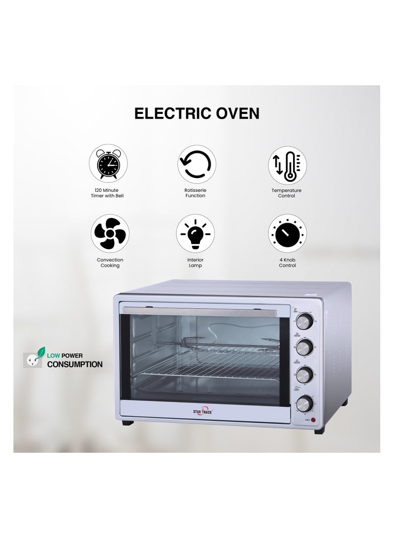 ستار تراك STAR TRACK 66L Electric Oven with Rotisserie, Convection, 120-Min Timer, Skewer & Pizza Tray, 2200W Stainless Steel Body, Galvanized Inner Cavity 66 L 2200 W ST-66SSW-EO2200 SLIVER - Image 2