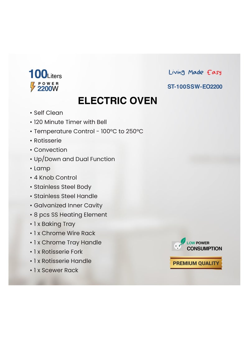 ستار تراك STAR TRACK 100L Electric Oven with Self-Clean, Rotisserie, Convection, 120-Min Timer, 2200W, 8 Stainless Steel Heating Elements 100 L 2200 W ST-100SSW-EO2200 white - Image 4