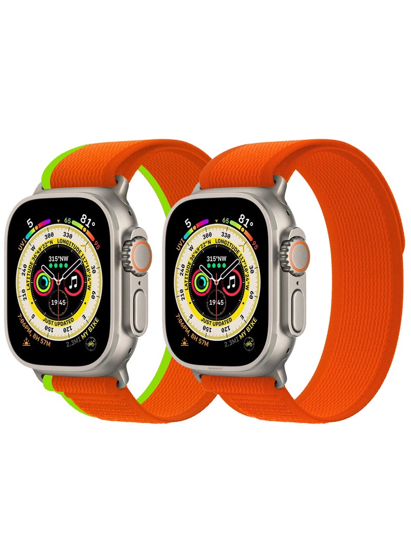مارجون 2 Packs 44mm 45mm 49mm Sport Loop Nylon Band for Apple Watch Series 1–10 - SE - Ultra and Ultra 2 - Breathable and Adjustable - Orange-1 - Image 2