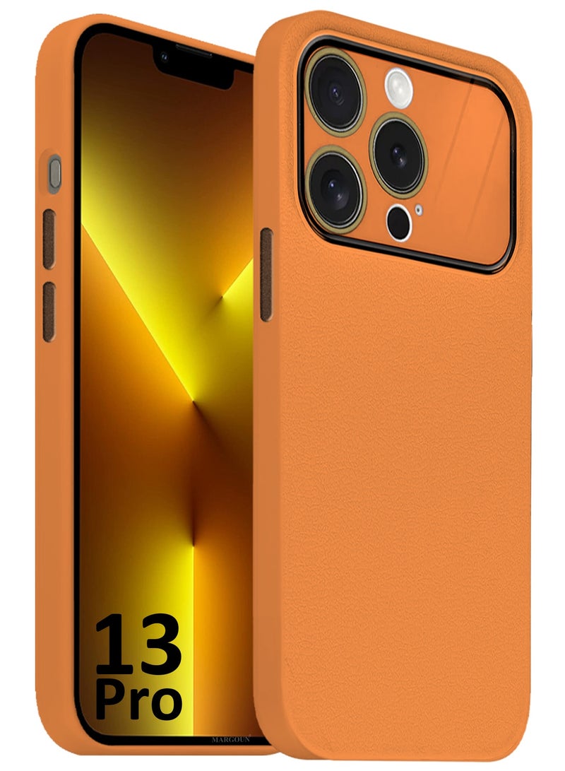 مارجون Hard Silicone Case Cover for Apple iPhone 13 pro - Cover with Camera Protection Bumper - Auto Focus Design - Orange - Image 1