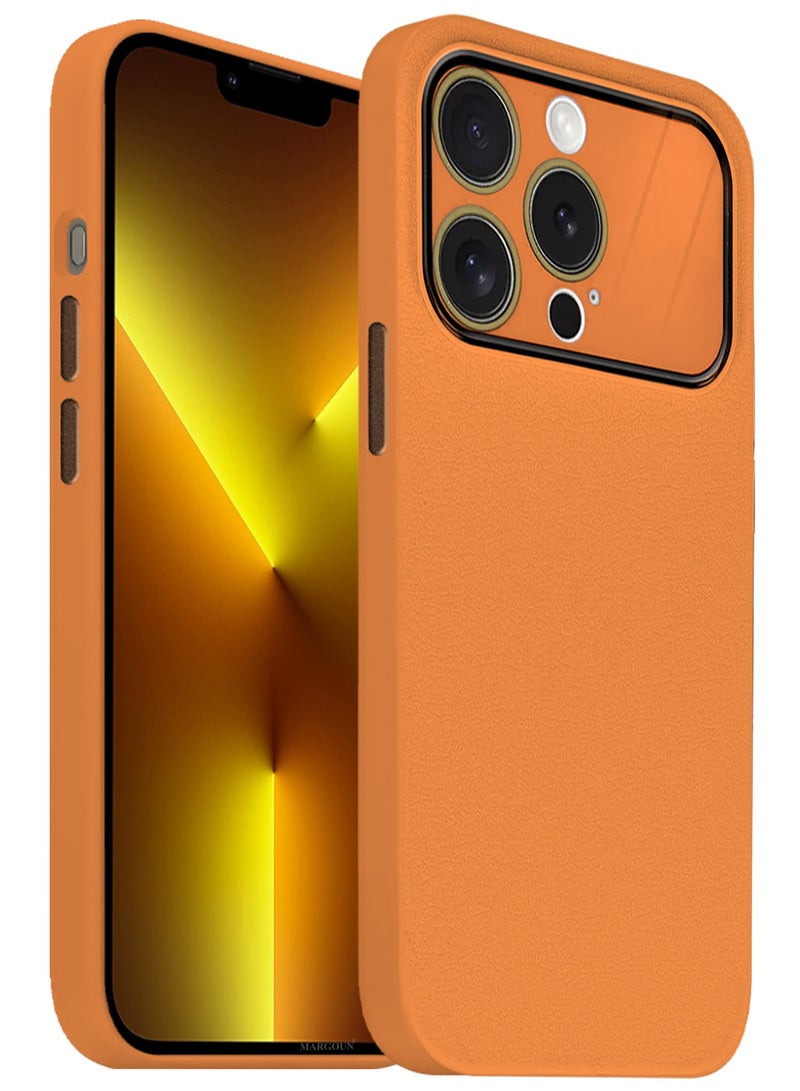 مارجون Hard Silicone Case Cover for Apple iPhone 13 pro - Cover with Camera Protection Bumper - Auto Focus Design - Orange - Image 2