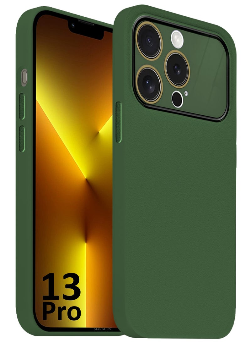 مارجون Hard Silicone Case Cover for Apple iPhone 13 pro - Cover with Camera Protection Bumper - Auto Focus Design - Dark Green - Image 1