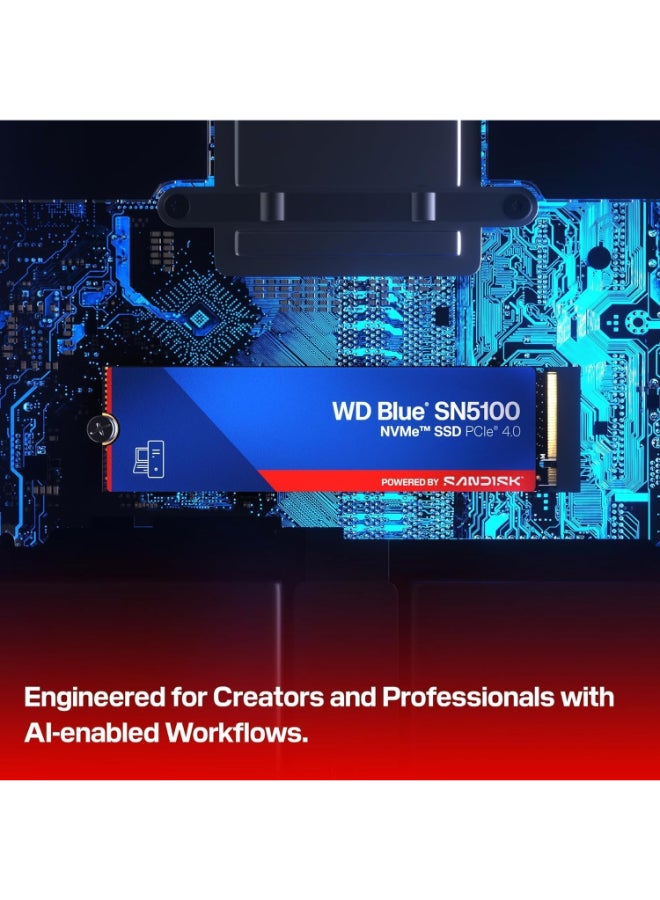 WD Blue SN5100 1TB NVMe Internal SSD, PCIe Gen4 x4 M.2 2280, Up to 7,100 MB/s Read & 6,700 MB/s Write, QLC NAND, DRAM-less, 600 TBW Endurance, Single-Sided Design, Ultra-Fast Gaming & Content Creation Storage | WDS100T5B0E-00CPE0 1 TB - Image 2