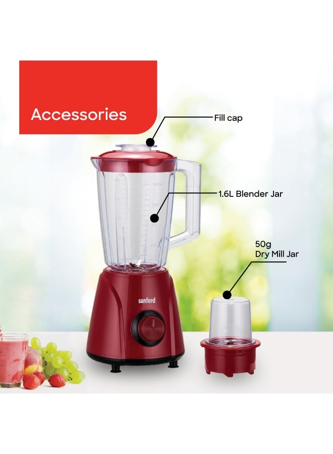 Sanford 2-in-1 Blender & Grinder, 400W Powerful Motor, 1.6L Blender Jar, 50g Dry Mill, Food-Grade Blades, Overheat Protection 1.6 L 400 W SF6817BR BS Black - Image 4