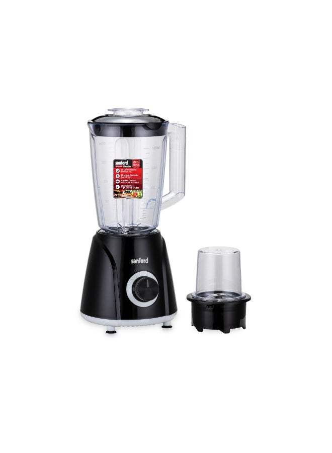 Sanford 2-in-1 Blender & Grinder, 400W Powerful Motor, 1.6L Blender Jar, 50g Dry Mill, Food-Grade Blades, Overheat Protection 1.6 L 400 W SF6817BR BS Black - Image 1