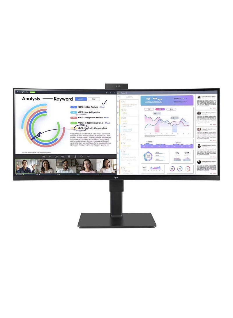 LG 34 inch UltraWide WQHD (3440x1440) IPS Monitor sRGB 99%, built-in Webcam & Mic, USB Type-C™, Reader Mode, Flicker Safe, Built-in Speakers MaxxAudio®, Multi Ports, 34BQ77QC Black - Image 1