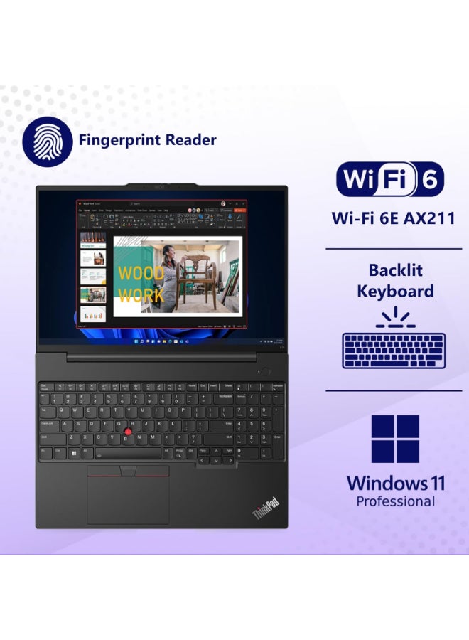 لينوفو (Upgraded Version) ThinkPad E16 Business Laptop (16" FHD+ Anti-Glare, Intel 13th Gen 10-Core i7-1355U, 40GB RAM, 1TB SSD), Backlit, Fingerprint, IST Hub, FHD Webcam, Ethernet, Wi-Fi 6, Win 11 Pro English black - Image 3