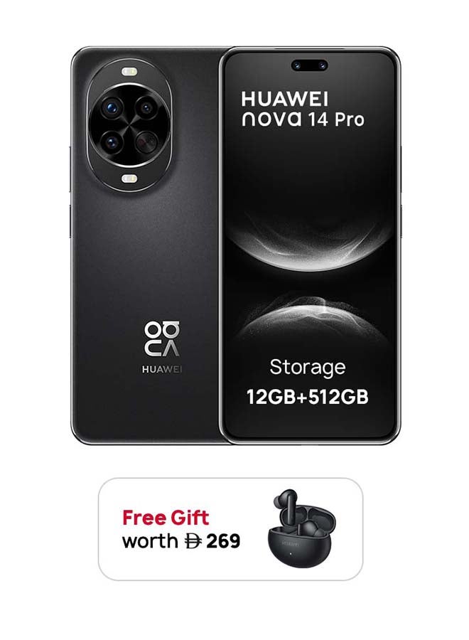 HUAWEI Nova 14 Pro Dual SIM Black 12GB RAM 512GB with 100W HUAWEI SuperCharge Turbo + FOC - Middle East Version - Image 1