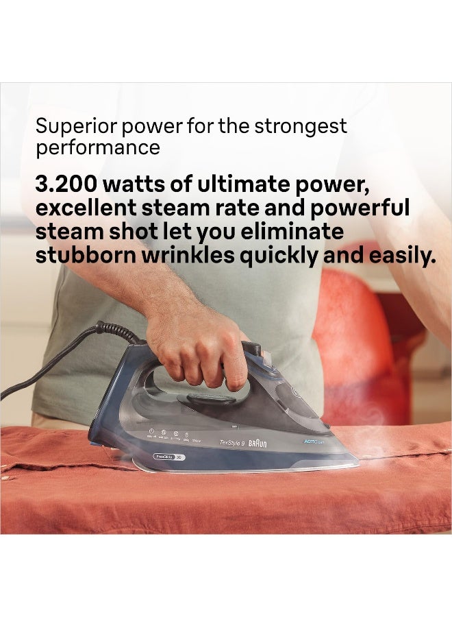 BRAUN TexStyle 9 Steam Iron, 3200W, FreeGlide 3D Technology, EloxalPlus Soleplate, Auto-Off, 330ml Tank - 330 ml 3200 W SI9682DB Dark Blue - Image 5
