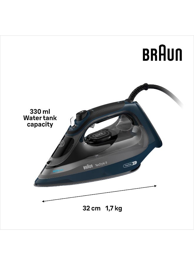 BRAUN TexStyle 9 Steam Iron, 3200W, FreeGlide 3D Technology, EloxalPlus Soleplate, Auto-Off, 330ml Tank - 330 ml 3200 W SI9682DB Dark Blue - Image 3