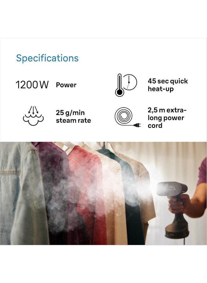 BRAUN Handheld Quickstyle 5 Garment Steamer, 1200W, 150ml Capacity, 2.5m Cord, Steam 25g/Min, Dual Heated Plate, FreeGlide 3D Technology, FastHeating - 150 ml 1200 W GS5031BL Black - Image 4