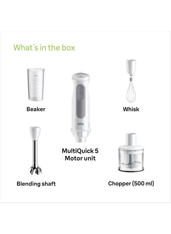 BRAUN Multi Quick 5 Hand Blender, 1000W, 21 Speeds, 0.5L Chopper, 0.6L Beaker, Whisk, Splash Control Technology, MQ50236MWH,White MQ50236MWH White - Image 4