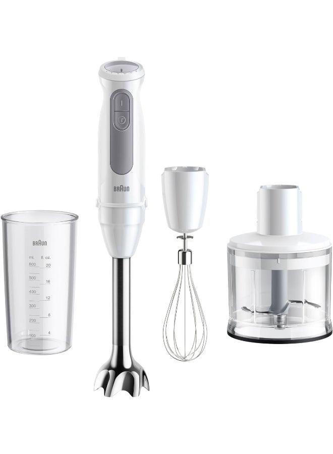 BRAUN Multi Quick 5 Hand Blender, 1000W, 21 Speeds, 0.5L Chopper, 0.6L Beaker, Whisk, Splash Control Technology, MQ50236MWH,White MQ50236MWH White - Image 1