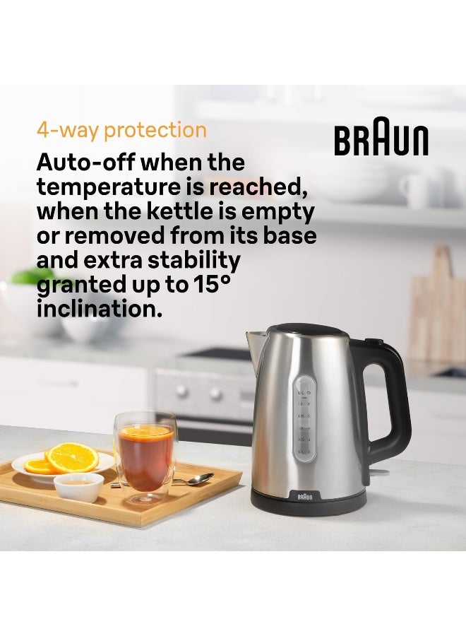 BRAUN PurShine Kettle, 1.7L, 2200W, Double scale water window, Practical flip lid, Fast boiling system, Anti-scale filter, protection system - 1.7 L 2200 W WK1500BK Silver - Image 5
