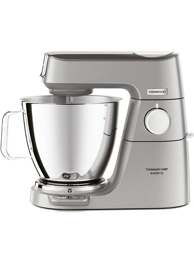 كينوود آلة المطبخ تيتانيوم شيف بيكر XL، 1800 واط، وعاء من الفولاذ المقاوم للصدأ سعة 7 لترات + وعاء إضافي سعة 5 لترات، ميزان EasyWeigh، مع خافق K، خطاف العجين، خفاقة وملعقة كريمة - - Image 1