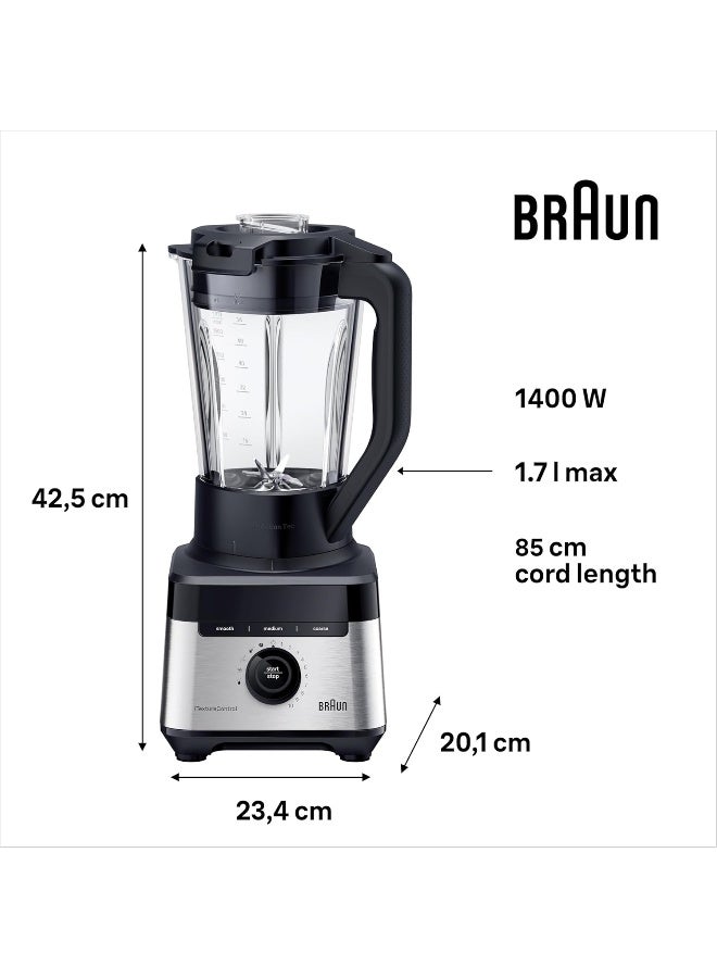 BRAUN Power Blender 7, 1400W, 10 Speeds, 9 Food Programs, Smoothie program,1.7L Capacity, TriAction Technology, 10 Speed, Pulse Function, PrecisionCrush Blade, Clean Program - 1.7 L 1400 W JB7550BK Black - Image 4