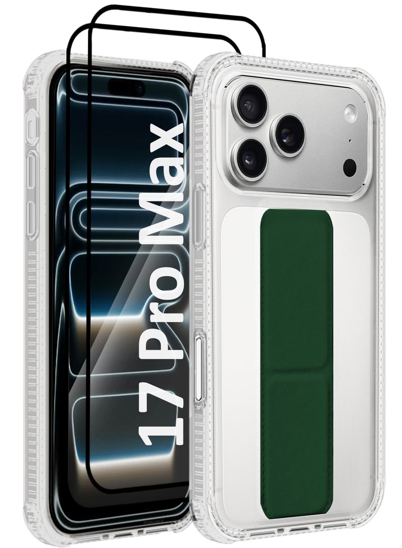 MARGOUN 3 Packs Finger Grip Clear Case Cover for iPhone 17 Pro Max - Kickstand Car Magnetic Holder Multi-function Protective Two-in-one Case with Two 3D Screen Protectors - Dark Green-3 - Image 1