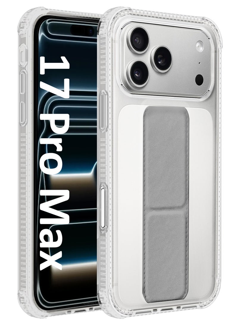 MARGOUN Finger Grip Clear Case Cover for iPhone 17 Pro Max - Kickstand Car Magnetic Holder Multi-function Protective Two-in-one Case - Grey-1 - Image 1