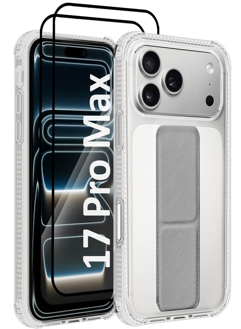 MARGOUN 3 Packs Finger Grip Clear Case Cover for iPhone 17 Pro Max - Kickstand Car Magnetic Holder Multi-function Protective Two-in-one Case with Two 3D Screen Protectors - Grey-3 - Image 1