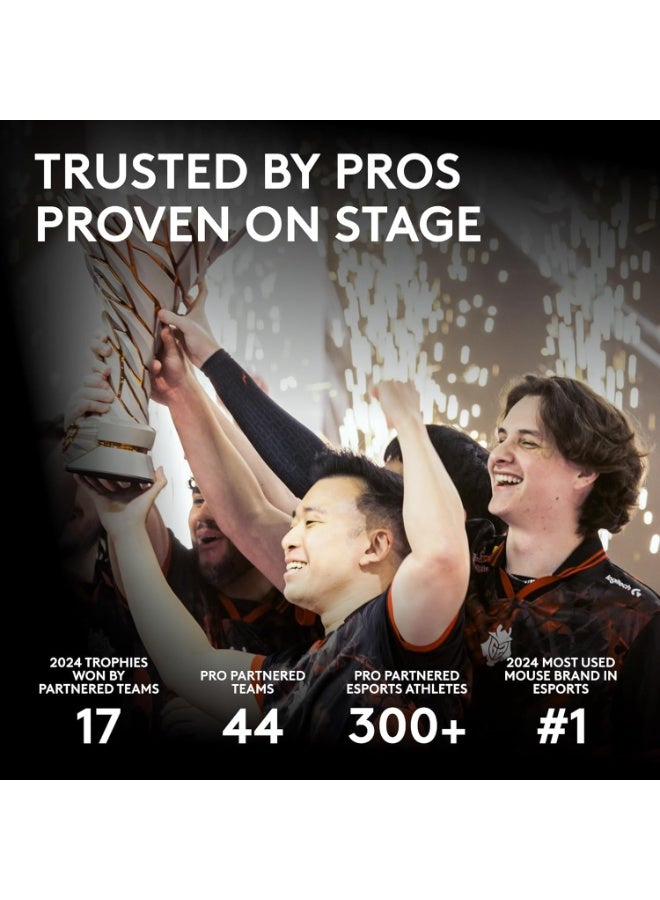 لوجيتيك ماوس الألعاب اللاسلكي PRO X SUPERLIGHT 2c، ماوس مدمج بوزن 53 جرام من الدرجة الاحترافية مع 5 أزرار قابلة للبرمجة، شحن USB-C، مستشعر 44K DPI، حتى 8 كHz للتصويت للكمبيوتر/ماك - أسود - Image 4