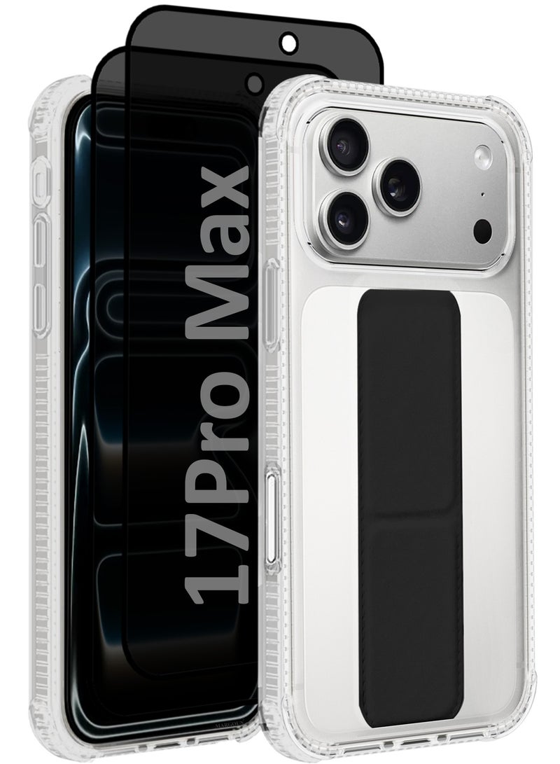 MARGOUN 3 Packs Finger Grip Clear Case Cover for iPhone 17 Pro Max - Kickstand Car Magnetic Holder Multi-function Protective Two-in-one Case with Two Privacy Screen Protectors - Black-5 - Image 1