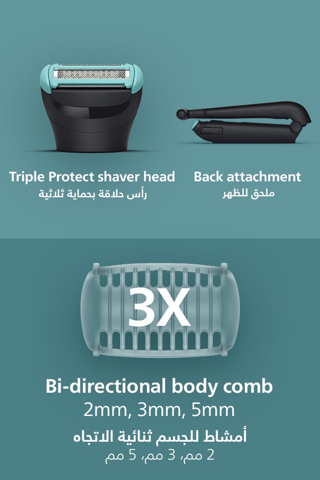 Philips Body Groomer BG5480/15 | Trim & shave body hair | 100% waterproof | Close, smooth results | Foldable back attachment for hard-to-reach areas | 2/3/5 mm combs | Up to 100 min cordless Black - Image 5