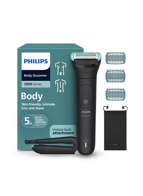 Philips Body Groomer BG5480/15 | Trim & shave body hair & balls | 100% showerproof | Skin-friendly | Back attachment for hard-to-reach areas | 2/3/5 mm combs | 100 min cordless Black/BG5480/15