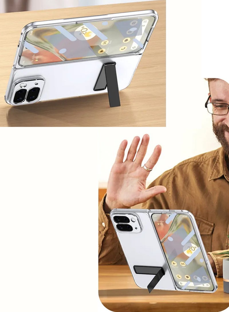 MARGOUN Clear Kickstand Case for Google Pixel 10 Pro Fold - Transparent Slim TPU Cover with Screen Protector, Shockproof and Anti-Yellowing Design - Clear-3 - Image 3