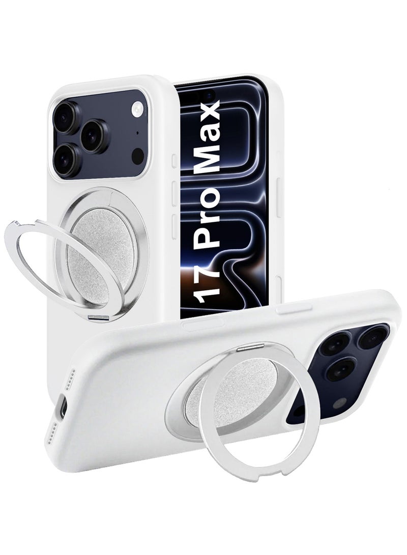 مارجون Magnetic 360° Stand Silicone Case Cover for Apple iPhone 17 Pro Max -Soft Liquid Silicone Cozy Grip - Full Camera Protection - Non-Slip Phone Case MagSafe Magnetic Stand Holder White - Image 1