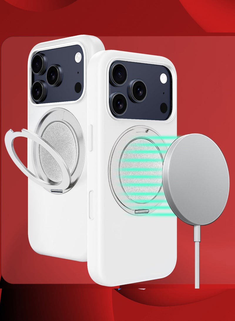 مارجون Magnetic 360° Stand Silicone Case Cover for Apple iPhone 17 Pro Max -Soft Liquid Silicone Cozy Grip - Full Camera Protection - Non-Slip Phone Case MagSafe Magnetic Stand Holder White - Image 5