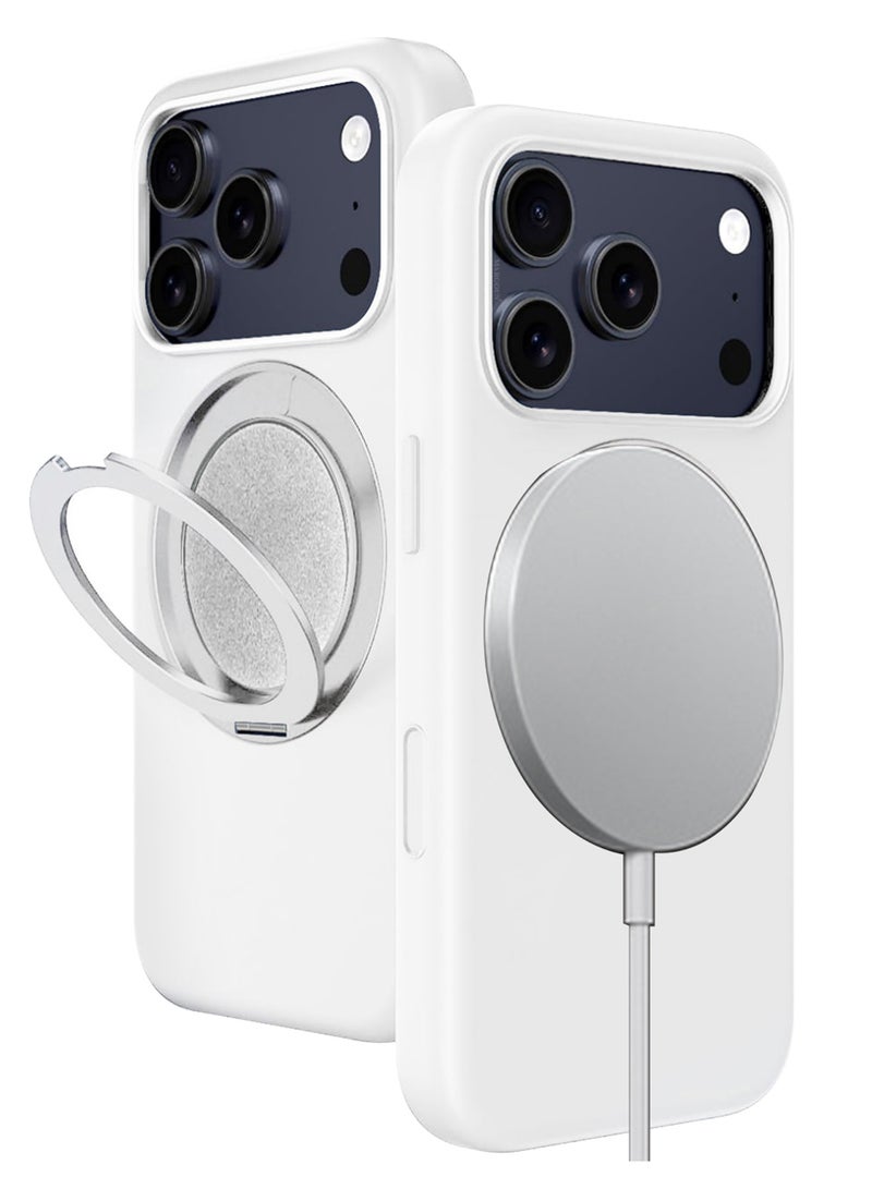 مارجون Magnetic 360° Stand Silicone Case Cover for Apple iPhone 17 Pro Max -Soft Liquid Silicone Cozy Grip - Full Camera Protection - Non-Slip Phone Case MagSafe Magnetic Stand Holder White - Image 4