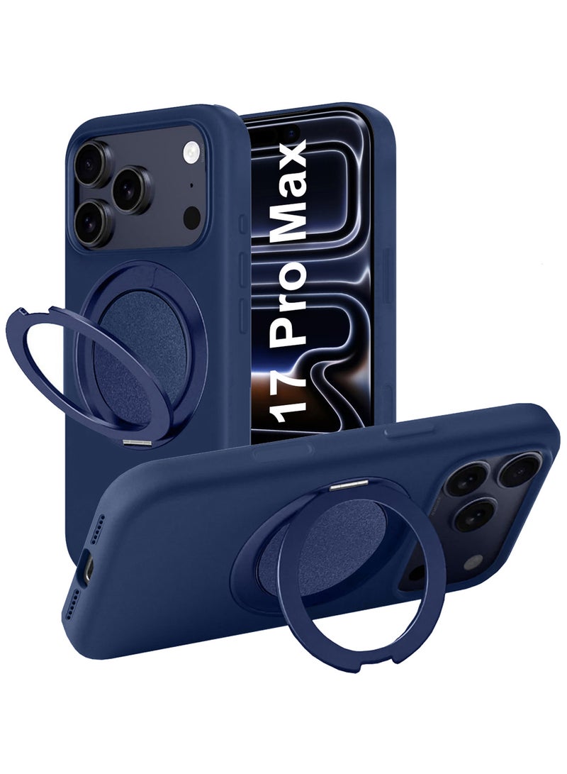 MARGOUN Magnetic 360° Stand Silicone Case Cover for Apple iPhone 17 Pro Max -Soft Liquid Silicone Cozy Grip - Full Camera Protection - Non-Slip Phone Case MagSafe Magnetic Stand Holder - Dark Blue - Image 1