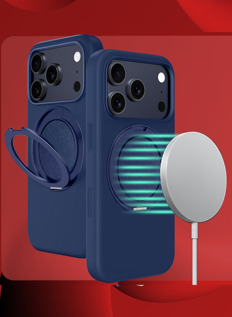 MARGOUN Magnetic 360° Stand Silicone Case Cover for Apple iPhone 17 Pro Max -Soft Liquid Silicone Cozy Grip - Full Camera Protection - Non-Slip Phone Case MagSafe Magnetic Stand Holder - Dark Blue - Image 5