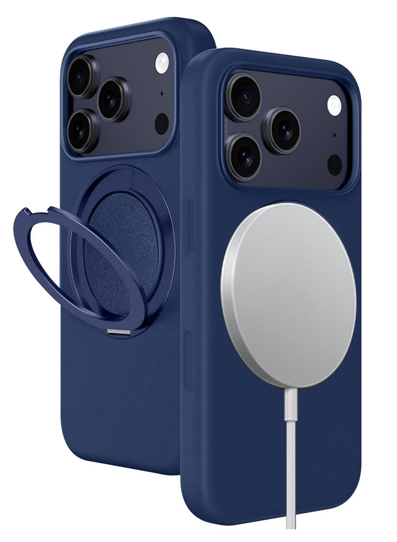 MARGOUN Magnetic 360° Stand Silicone Case Cover for Apple iPhone 17 Pro Max -Soft Liquid Silicone Cozy Grip - Full Camera Protection - Non-Slip Phone Case MagSafe Magnetic Stand Holder - Dark Blue - Image 4