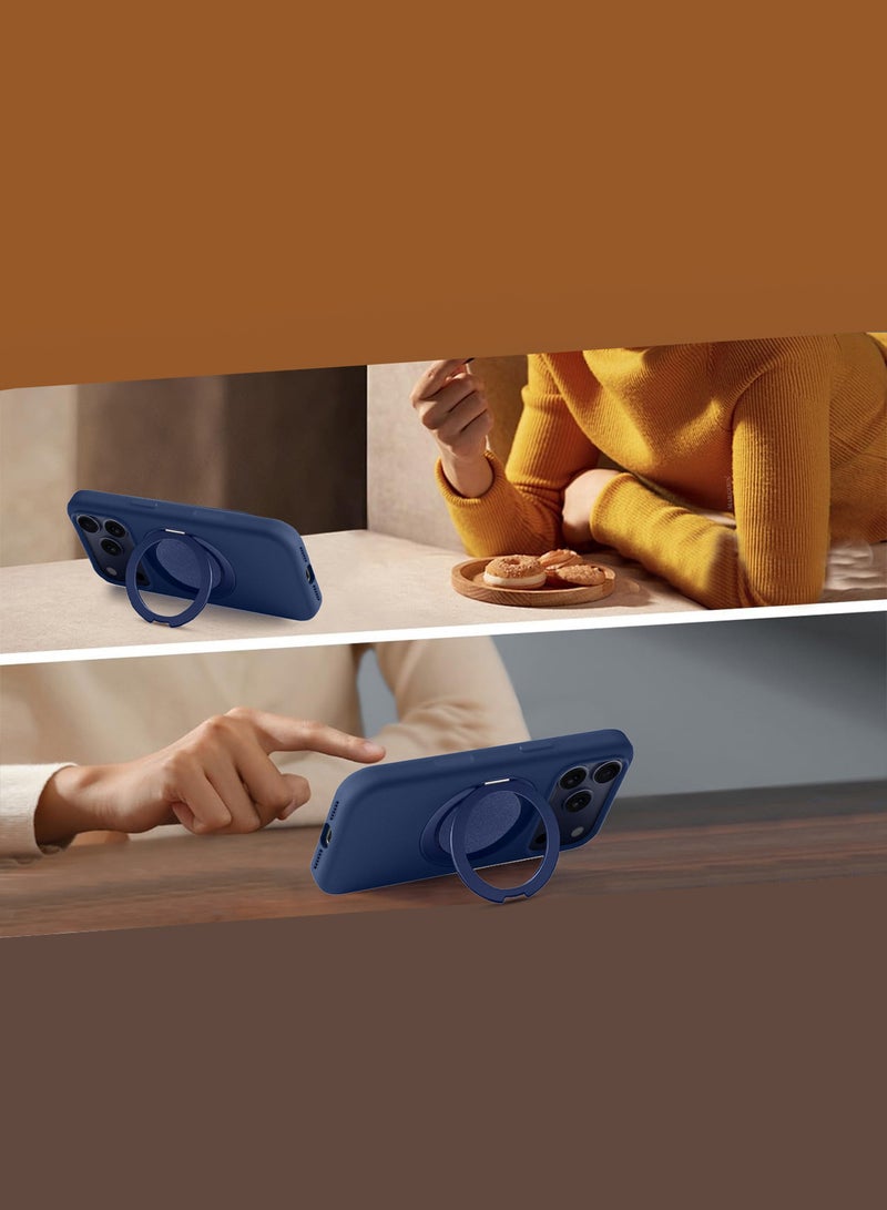 MARGOUN Magnetic 360° Stand Silicone Case Cover for Apple iPhone 17 Pro Max -Soft Liquid Silicone Cozy Grip - Full Camera Protection - Non-Slip Phone Case MagSafe Magnetic Stand Holder - Dark Blue - Image 3