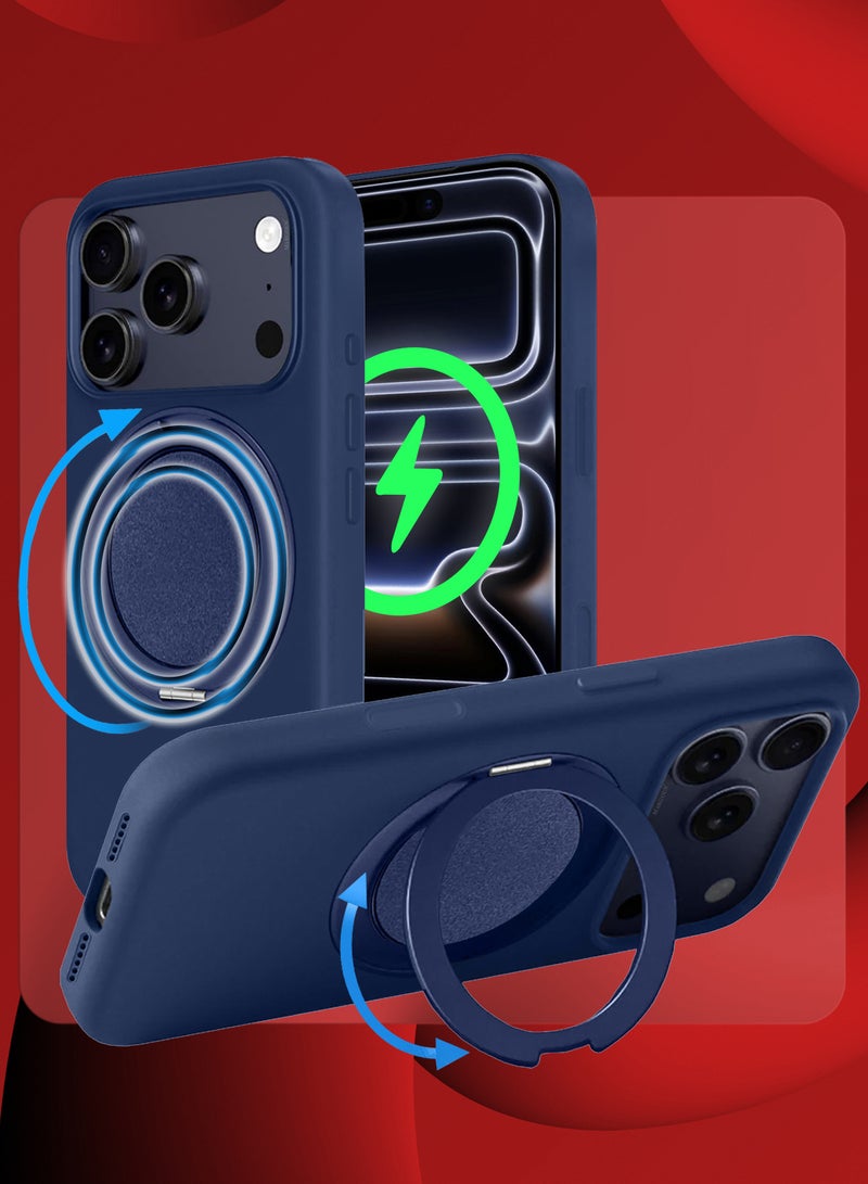 MARGOUN Magnetic 360° Stand Silicone Case Cover for Apple iPhone 17 Pro Max -Soft Liquid Silicone Cozy Grip - Full Camera Protection - Non-Slip Phone Case MagSafe Magnetic Stand Holder - Dark Blue - Image 2