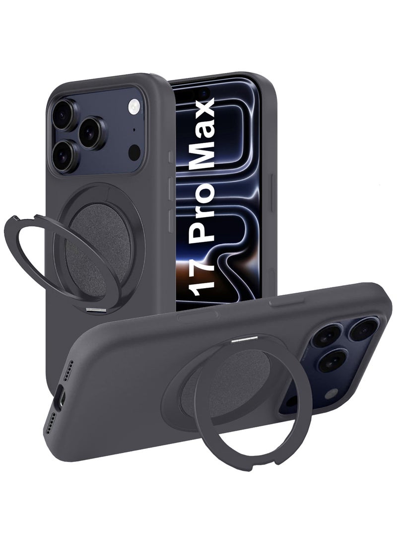 MARGOUN Magnetic 360° Stand Silicone Case Cover for Apple iPhone 17 Pro Max -Soft Liquid Silicone Cozy Grip - Full Camera Protection - Non-Slip Phone Case MagSafe Magnetic Stand Holder - Dark Grey - Image 1